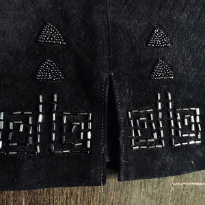 NEW 80 Vintage Suede Leather Pencil Skirt beads NWOT XS S